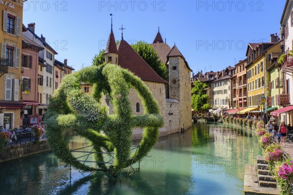 View of Thiou river and the old city of Annecy, the largest city of Haute-Savoie department in