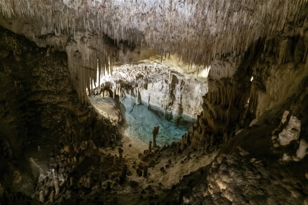 Porto Cristo, Spain, 23 January, 2024: view of the rock formations inside the Cuevas del Drach in