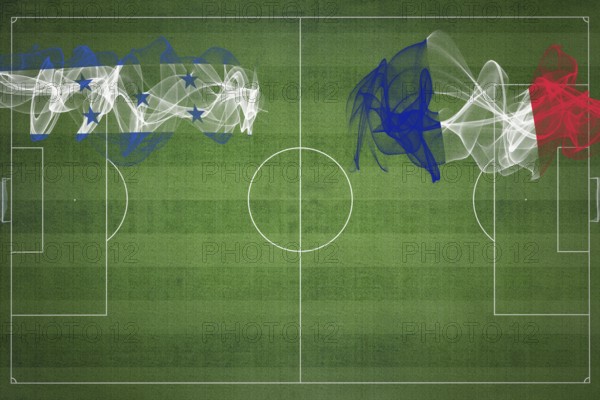 Honduras vs France Soccer Match, national colors, national flags, soccer field, football game,