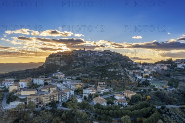 Santa Severina, Italy, 6 December, 2023: drone view of the hilltop village of Santa Severina in