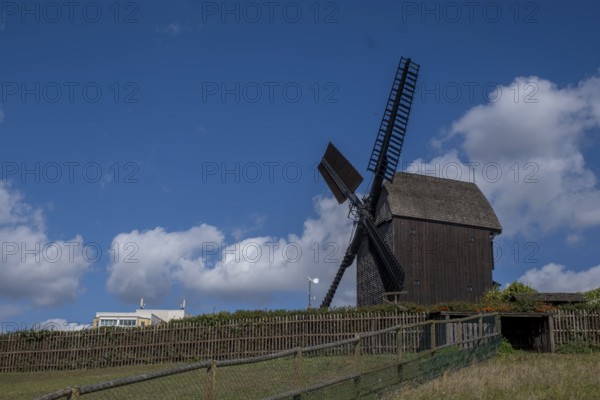 Germany, Berlin, 19.09.2023, Marzahner Bockwindmühle, a trestle windmill in Berlin-Marzahn, the