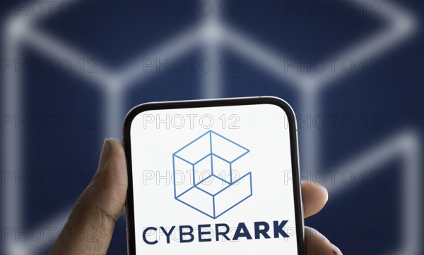 Cyberark logo is displayed on smartphone. CyberArk Software Ltd. is an Israeli publicly traded