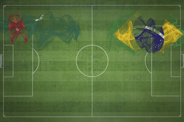 Turkmenistan vs Brazil Soccer Match, national colors, national flags, soccer field, football game,