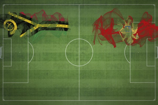 Vanuatu vs Montenegro Soccer Match, national colors, national flags, soccer field, football game,