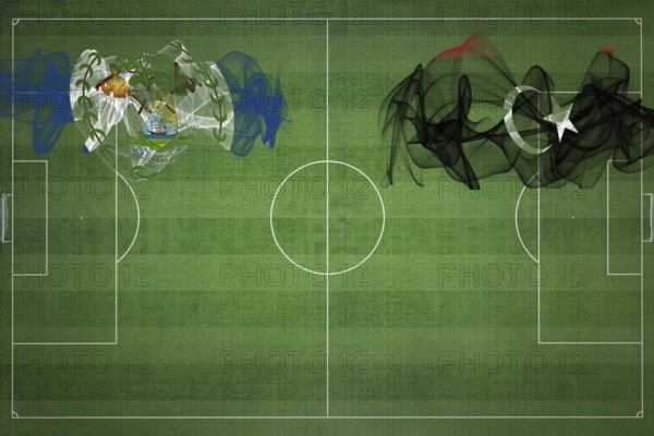 Belize vs Libya Soccer Match, national colors, national flags, soccer field, football game,