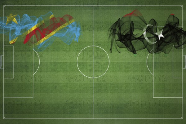 Democratic Republic of Congo vs Libya Soccer Match, national colors, national flags, soccer field,