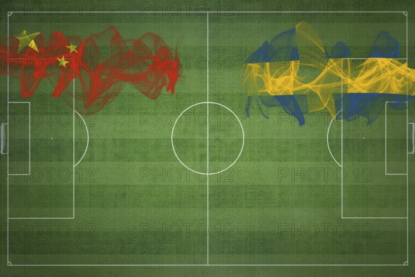 China vs Sweden Soccer Match, national colors, national flags, soccer field, football game,