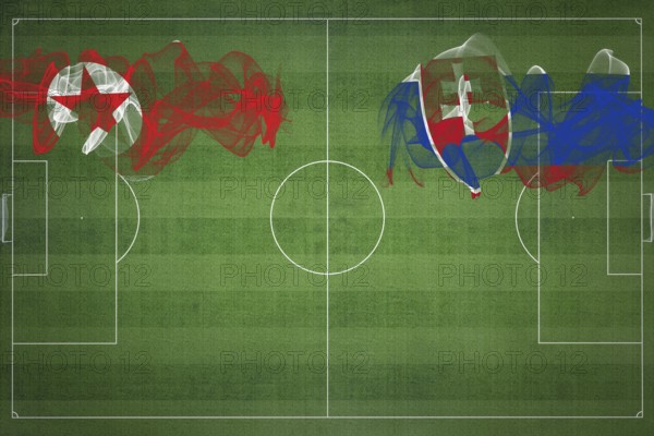 North Korea vs Slovakia Soccer Match, national colors, national flags, soccer field, football game,