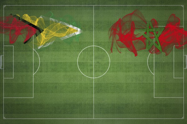 Guyana vs Morocco Soccer Match, national colors, national flags, soccer field, football game,