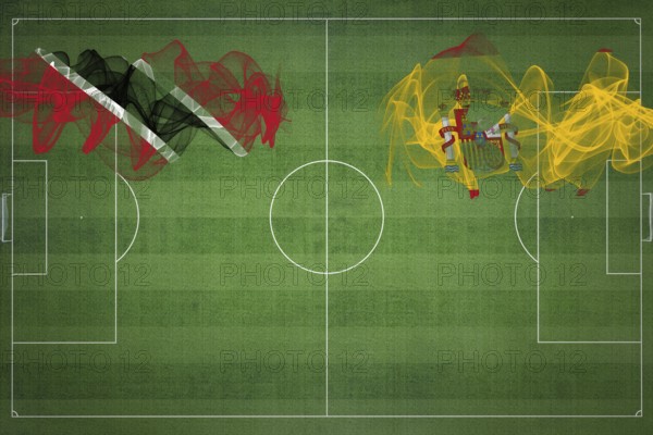 Trinidad and Tobago vs Spain Soccer Match, national colors, national flags, soccer field, football
