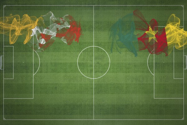 Bhutan vs Cameroon Soccer Match, national colors, national flags, soccer field, football game,