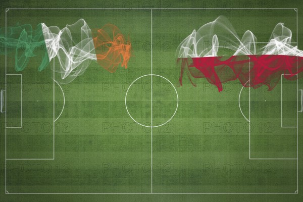 Ireland vs Poland Soccer Match, national colors, national flags, soccer field, football game,
