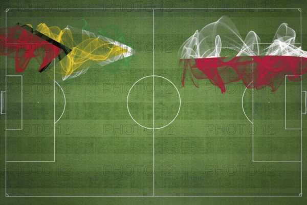 Guyana vs Poland Soccer Match, national colors, national flags, soccer field, football game,