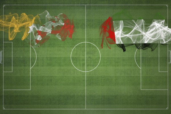 Bhutan vs United Arab Emirates Soccer Match, national colors, national flags, soccer field,