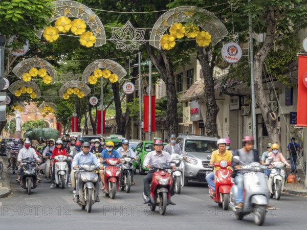Peak hour on Dong Khoi Street a few days before the Vietnamese New Year, Ho Chi Minh City, Vietnam,