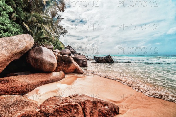 The beautiful beach Anse Georgette at Praslin, Seychelles, Africa