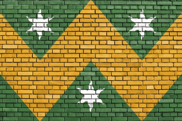 Flag of Wadhurst painted on brick wall