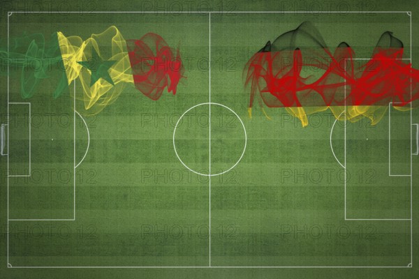 Senegal vs Germany Soccer Match, national colors, national flags, soccer field, football game,