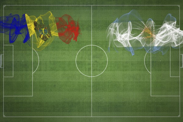 Moldova vs Argentina Soccer Match, national colors, national flags, soccer field, football game,