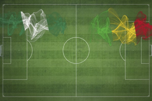 Nigeria vs Mali Soccer Match, national colors, national flags, soccer field, football game,