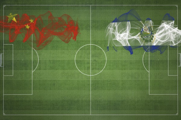China vs El Salvador Soccer Match, national colors, national flags, soccer field, football game,