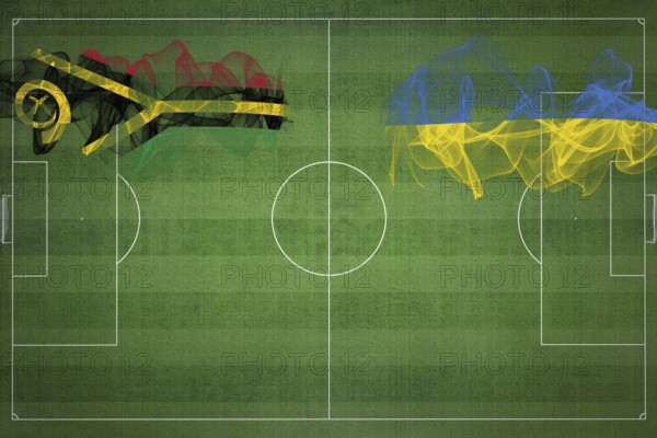 Vanuatu vs Ukraine Soccer Match, national colors, national flags, soccer field, football game,