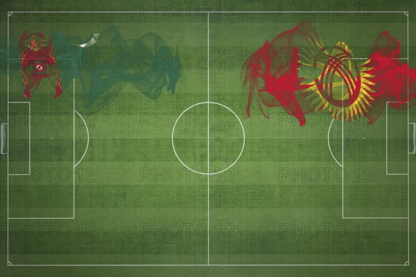 Turkmenistan vs Kyrgyzstan Soccer Match, national colors, national flags, soccer field, football