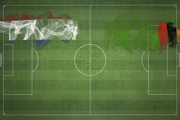 Netherlands vs Zambia Soccer Match, national colors, national flags, soccer field, football game,
