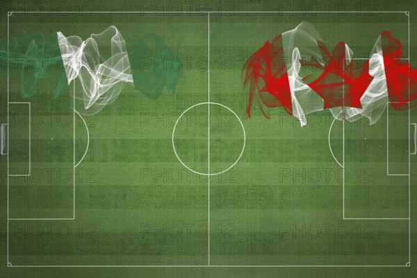 Nigeria vs Canada Soccer Match, national colors, national flags, soccer field, football game,