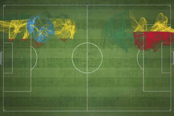 Ethiopia vs Benin Soccer Match, national colors, national flags, soccer field, football game,