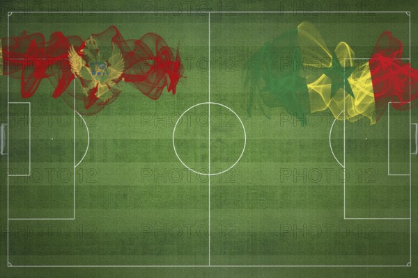 Montenegro vs Senegal Soccer Match, national colors, national flags, soccer field, football game,