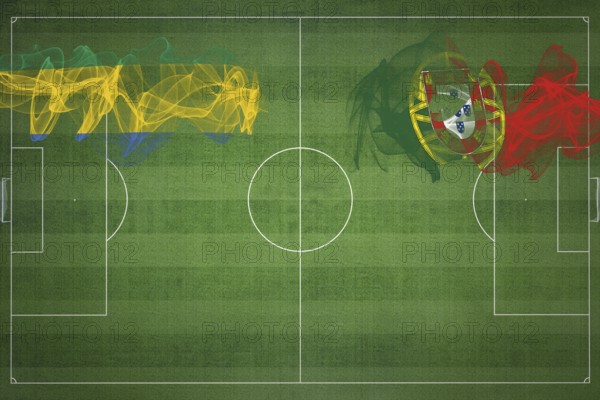 Gabon vs Portugal Soccer Match, national colors, national flags, soccer field, football game,