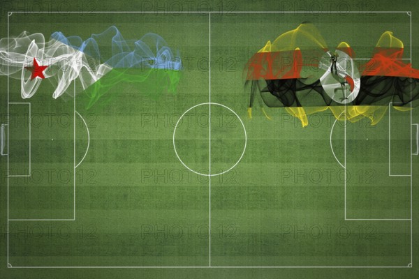 Djibouti vs Uganda Soccer Match, national colors, national flags, soccer field, football game,