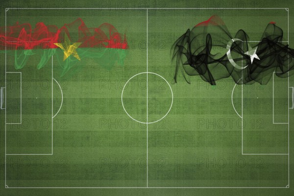 Burkina Faso vs Libya Soccer Match, national colors, national flags, soccer field, football game,