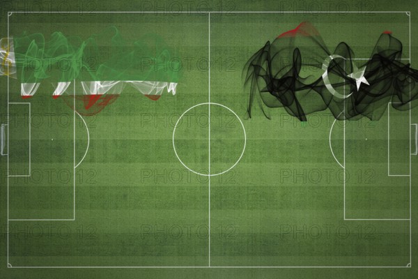 Chechnya vs Libya Soccer Match, national colors, national flags, soccer field, football game,