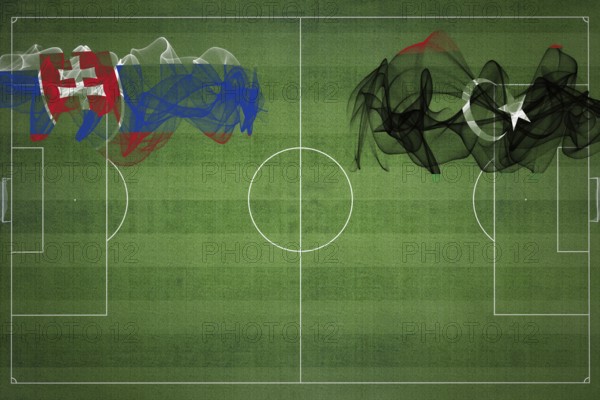 Slovakia vs Libya Soccer Match, national colors, national flags, soccer field, football game,