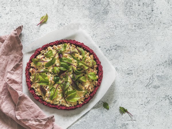 Beetroot pizza crust with fresh swiss chard or mangold beetroot leaves.Ideas and recipes for