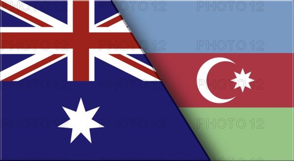 Double Flag of Australia and Azerbaijan. Australian and Azerbaijani National flags. 3D illustration