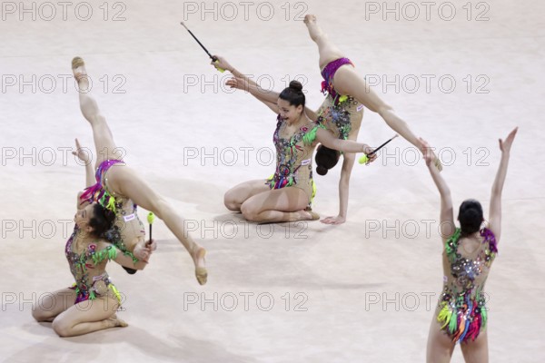 Sofia, Bulgaria - 27 March, 2021: Team Turkey perform during the 3 Hoops + 2 pairs of Clubs group