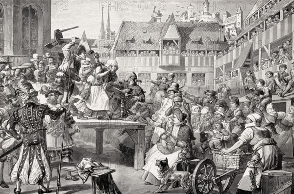 Performance of a carnival parody by Hans Sachs, Heilsbronner Hof, Nuremberg, Germany, Europe, 16th