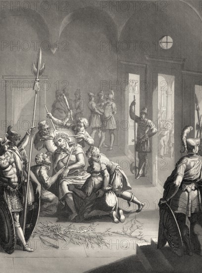 Christ is crowned with thorns, New Testament, steel engraving 1853, digitally restored