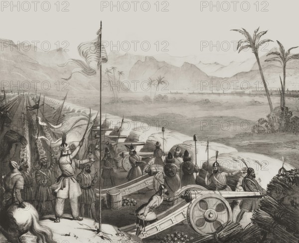 The defensive wall with field artillery cannons of the Sikh Empire, Battle of Ferozeshah, First