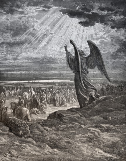 An angel appears to the Israelites, Old Testament, Gustave Doré, 1863