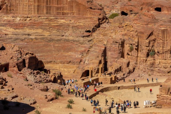 Petra, Jordan, November 3, 2022: Nabatean amphitheatre in the ancient city, aerial high angle view,