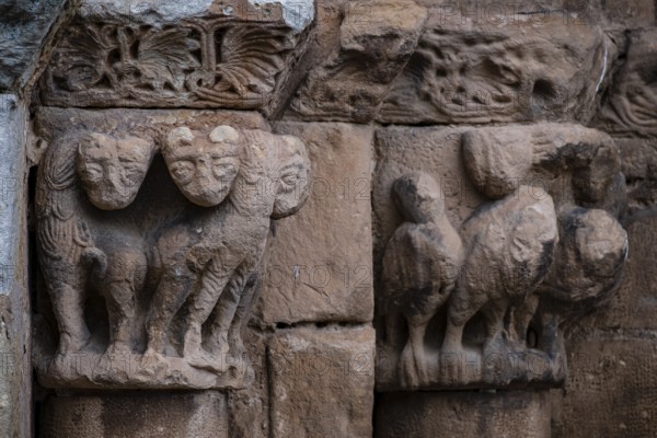 Collegiate church of San Pedro de Cervatos, decoration of the tympanum and lintel, Romanesque,