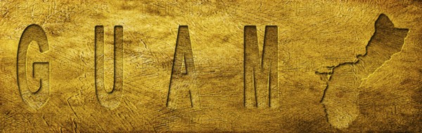 Guam Map and Text on Grunge Gold Texture