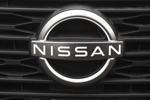 WETZLAR, Germany 2022-04-23: Nissan logo on a car. Nissan is a Japanese multinational automobile