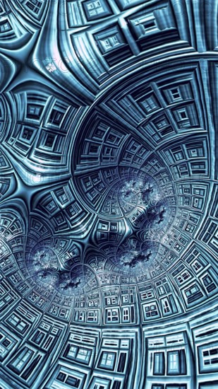 Abstract textured surface - computer-generated image. Fractal geometry: spiral and lattice grid.