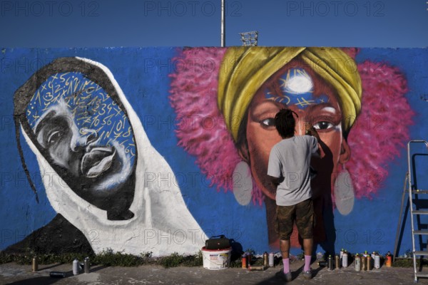 Germany, Berlin, 09.06.2024, Sunday afternoon in Mauerpark, Graffiti Wall (inner wall), Eme