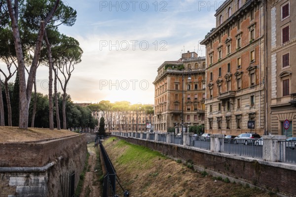 Rome, Italy, August 18, 2016: Sunset on Piazza Adriana in Rome near Castel Sant Angelo. The